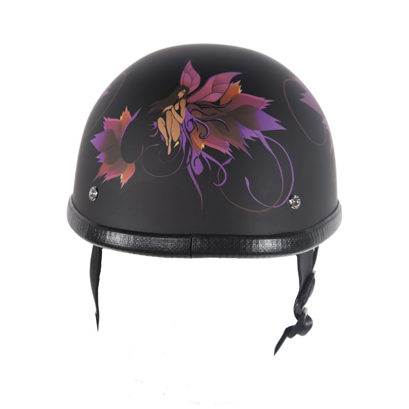 Flat Black Motorcycle Novelty Helmet With Fairy Design