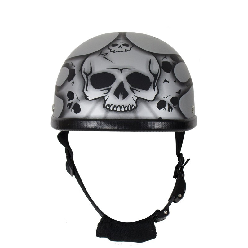 Matte Silver Motorcycle Novelty Helmet With Burning Skull
