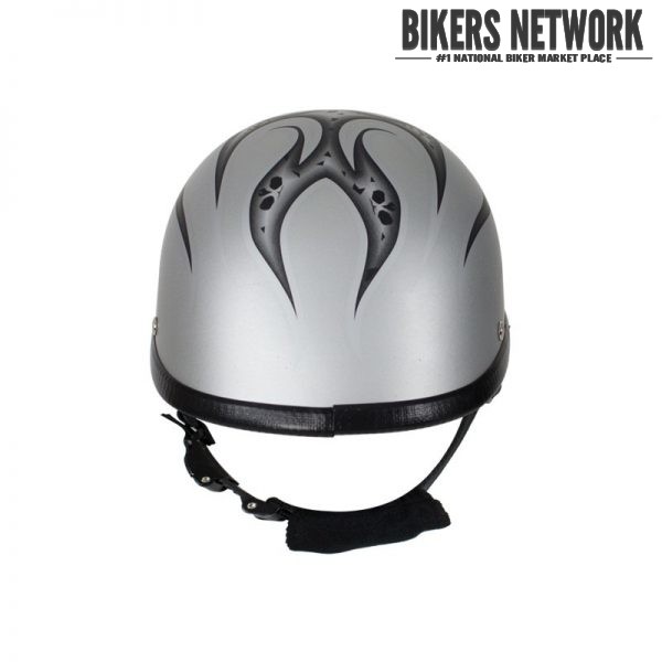 Matte Silver Motorcycle Novelty Helmet With Burning Skull – BNFH501-D4-SILVER – Bikers Network