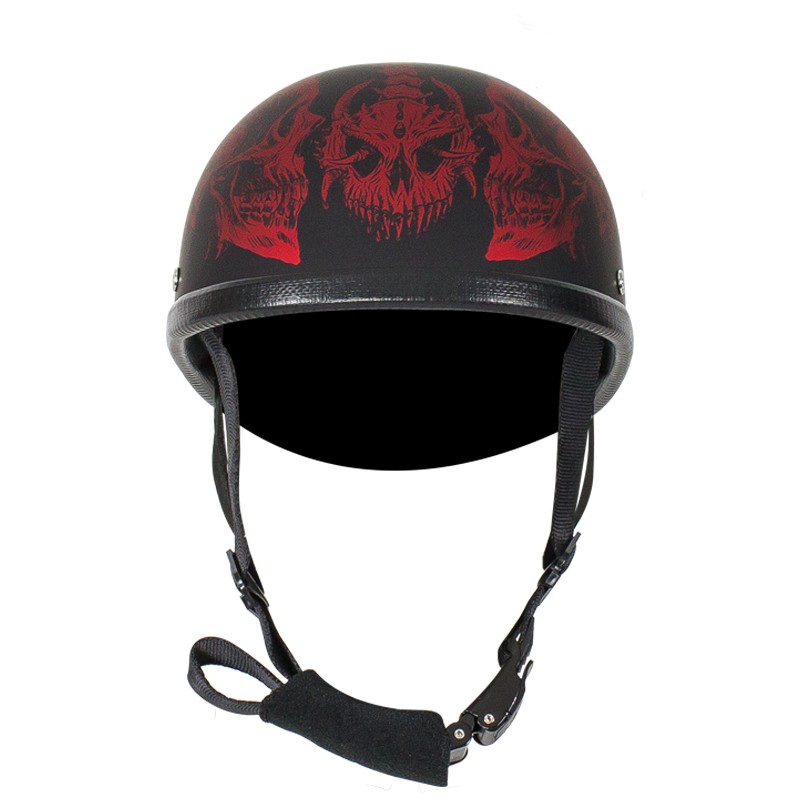 Matte Burgundy Novelty Motorcycle Helmet with Horned Skeletons