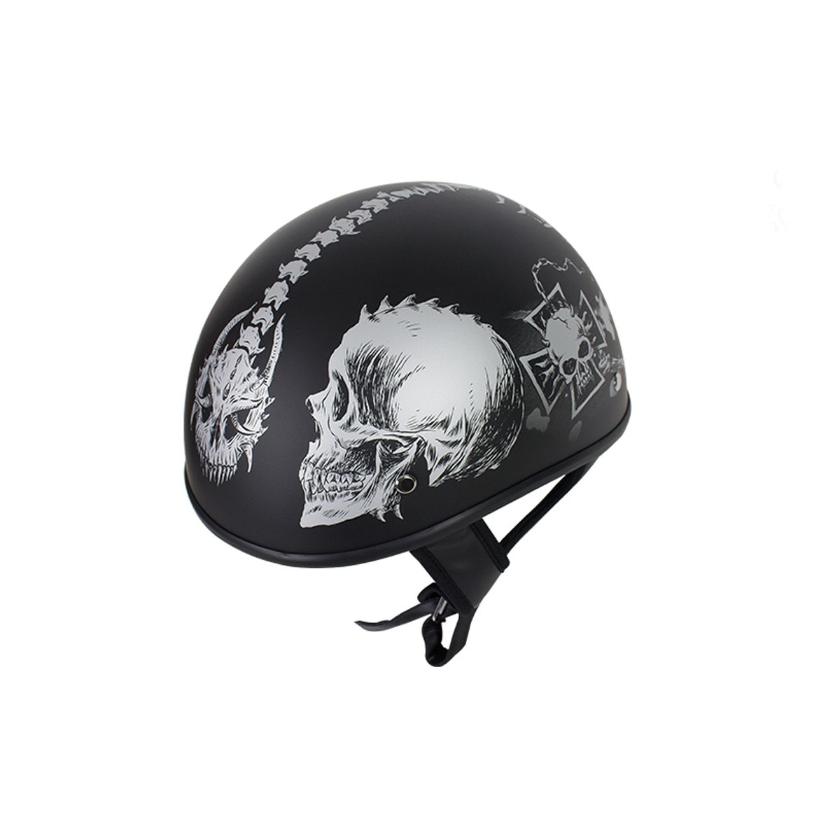 Flat Black DOT Helmet with Grey Horned Skeletons