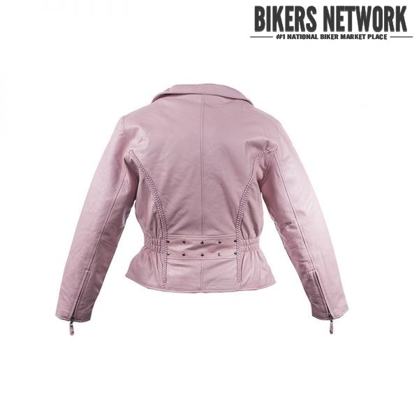 Veste Moto En Cuir Rose Clair & Crème KYMERAH - Effet Usé, Taille XS Femme