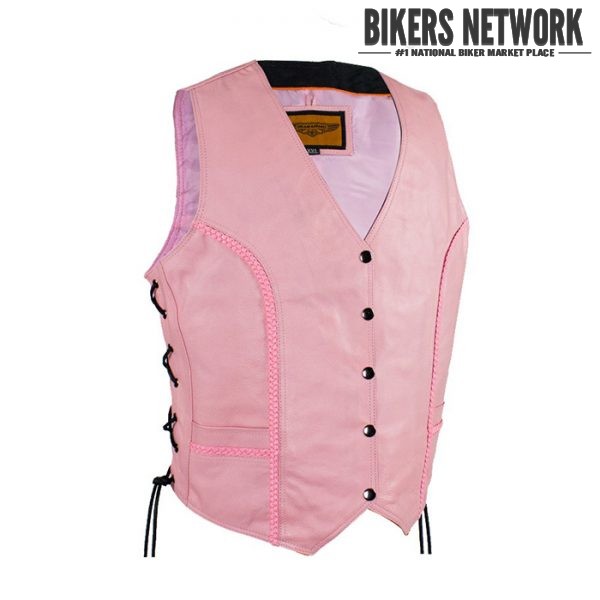Veste Moto Femme Kymerah Cuir Clair Rose Et Crème – Taille XS, Occasion Excellent état