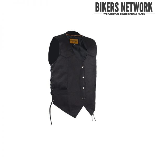 Womens Black Denim Vest with Leather Side Laces BNLV8517BD Bikers