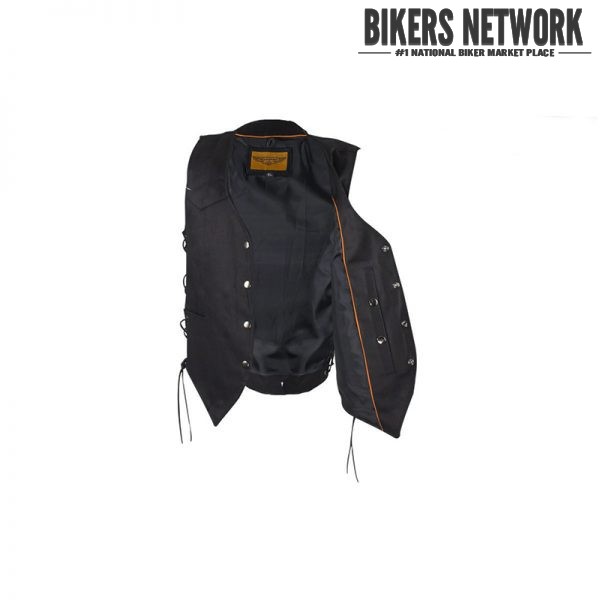 Womens Black Denim Vest with Leather Side Laces BNLV8517BD Bikers