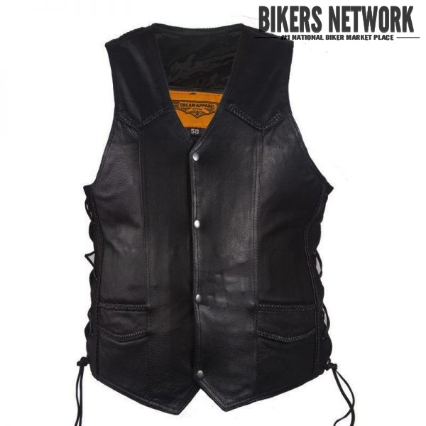 Mens Leather Motorcycle Vest With Huge Gun Pocket BNMV30111 Bikers