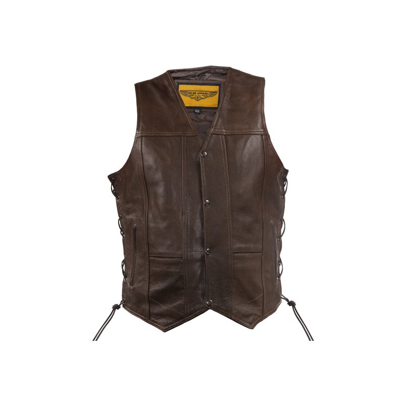 Men's Black Denim Collarless Motorcycle Vest – Snap Zipper Front With Gun Pocket – Milwaukee Denim