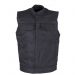 Men's Black Denim Motorcycle Vest - Fold Down Collar, Button Snap Front, Multiple Pockets, For Patches