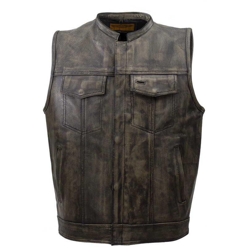 Mens SOA Style Motorcycle Club Distressed Brown Leather Biker Vest ...