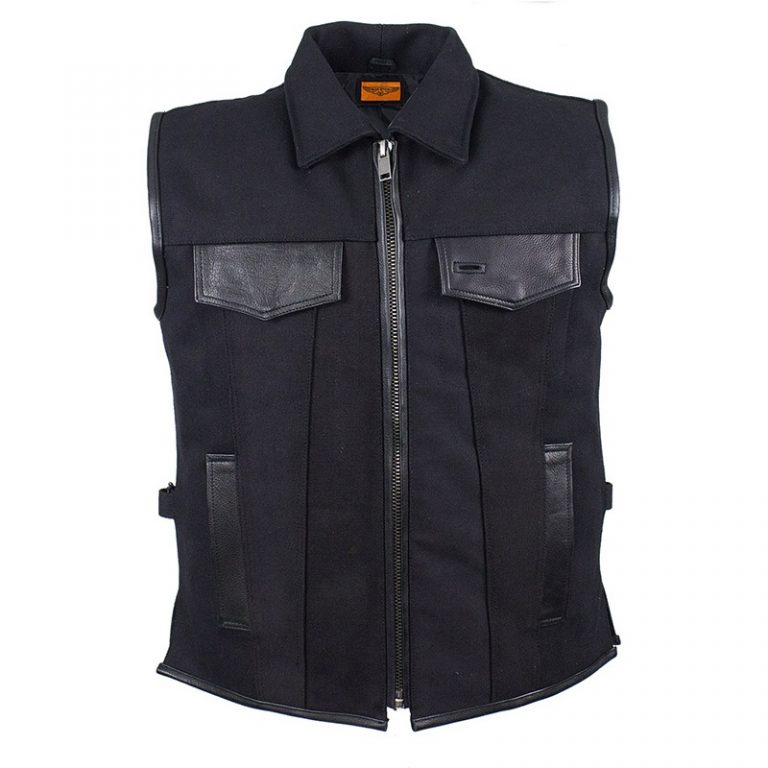 Legendary Peacekeeper Men's Vintage Leather Motorcycle Vest w/Gun Pock